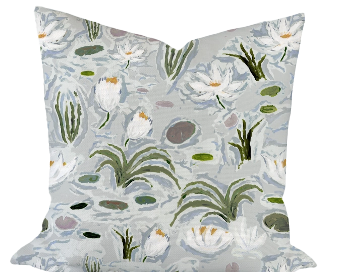 Waterlilies in Blue Custom Pillow