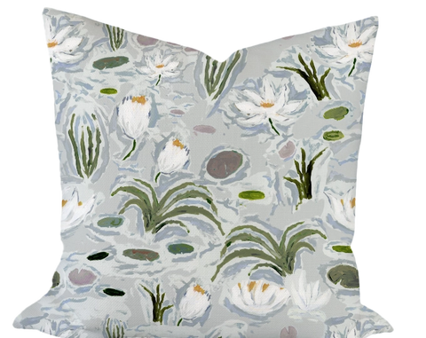 Waterlilies in Blue Custom Pillow