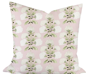 Hydrangea Bloom in Garden on Blush Custom Pillow