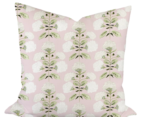 Hydrangea Bloom in Garden on Blush Custom Pillow