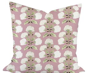 Hydrangea Bloom in Garden on Mauve Custom Pillow