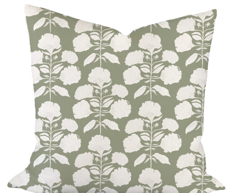 Hydrangea Bloom in Salt on Sage Custom Pillow