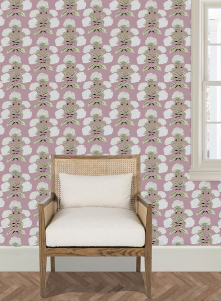 Hydrangea Bloom in Garden on Mauve- Wallpaper
