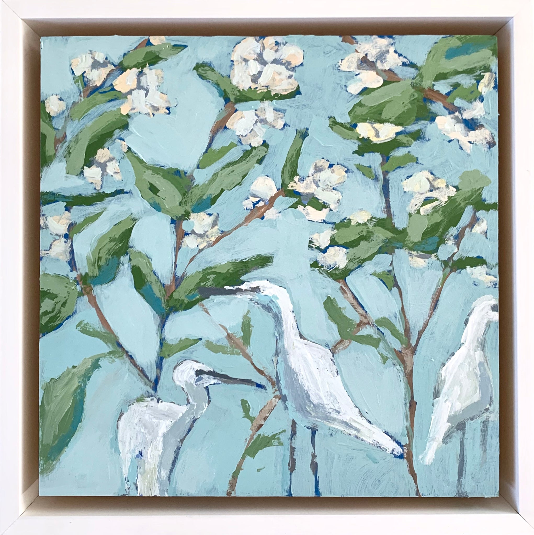 Common Flax with Egrets- 8x8