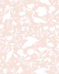 Egrets for Hadley in White & Blush- Wallpaper