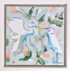 Egrets in Pale Sage- 6x6