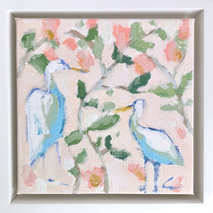 Floral Egret in Blush 2- 6x6