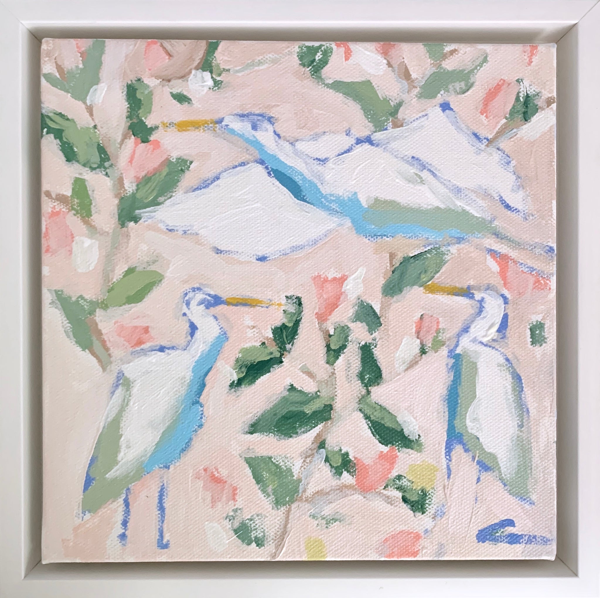 Floral Egrets in Blush 2- 8x8