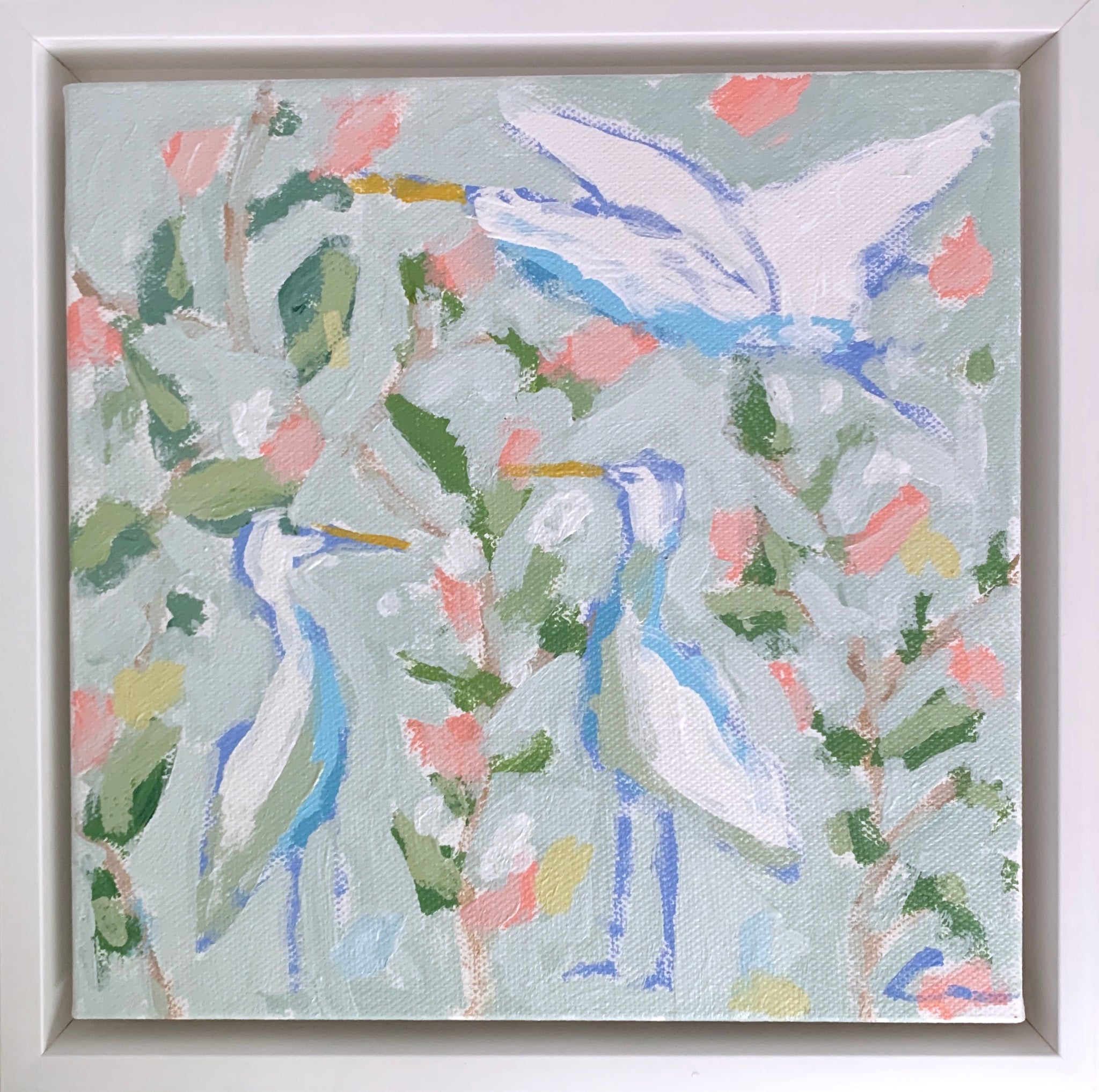 Floral Egrets in Light Sage 2- 8x8