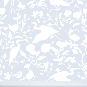 Egrets for Hadley in White & Natural Blue- Wallpaper