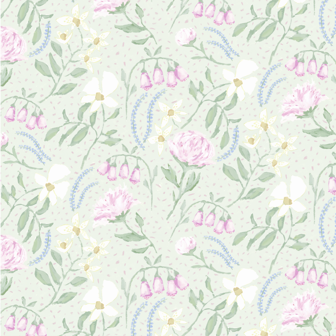 Flowers for Bailey in Pale Seafoam- Fabric