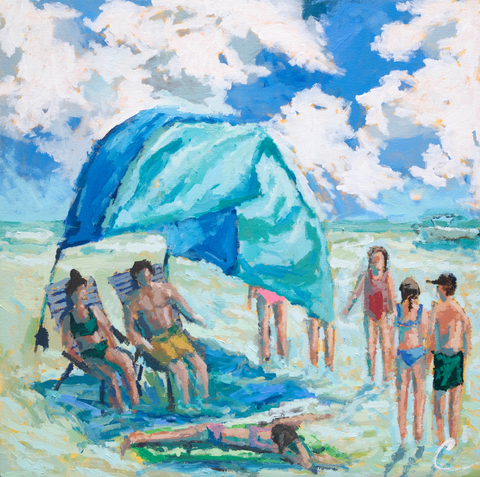 Island Day in Turquoise- Framed 24x24