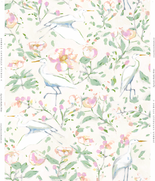 Egrets for Hadley in White- Wallpaper