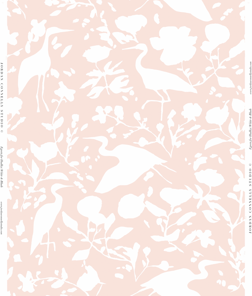 Egrets for Hadley in White and Blush- Wallpaper