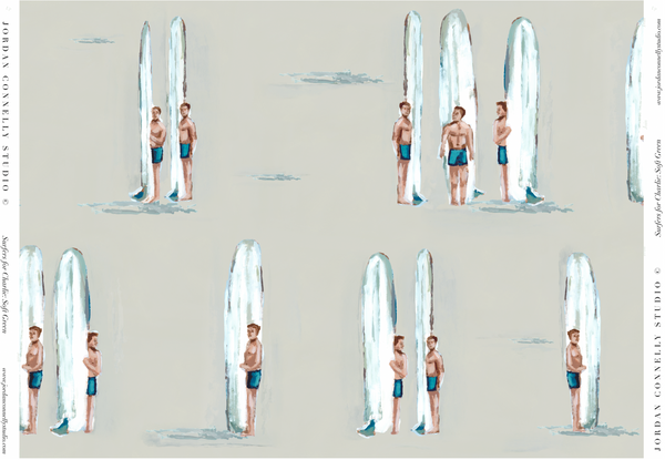 Surfers for Charlie in Soft Green- Wallpaper