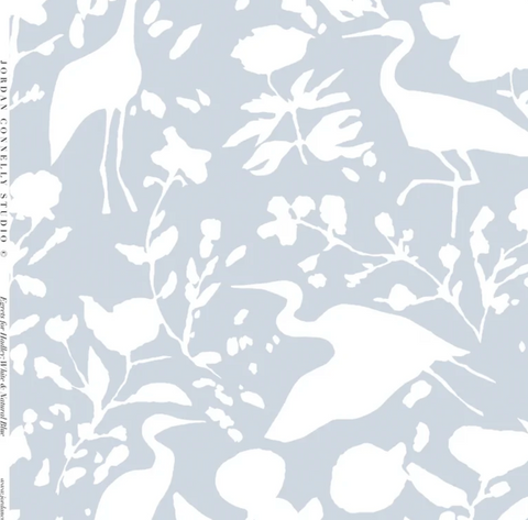 Egrets for Hadley in White & Natural Blue- Fabric