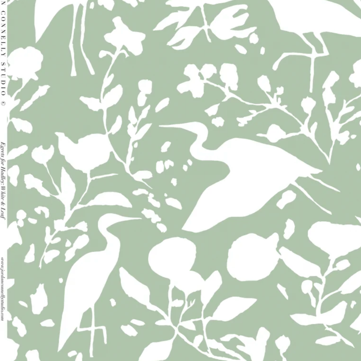 Egrets for Hadley in White & Leaf- Textile