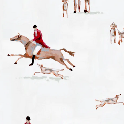 Fox Hunt for Kent in White- Fabric