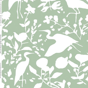 Egrets for Hadley in White and Leaf- Wallpaper
