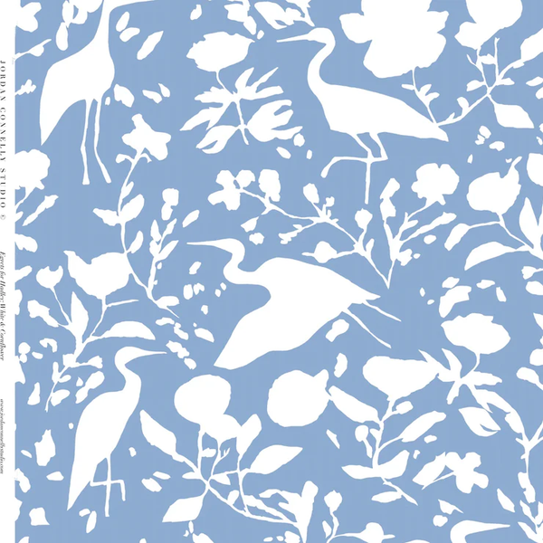 Egrets for Hadley in White & Cornflower- Wallpaper